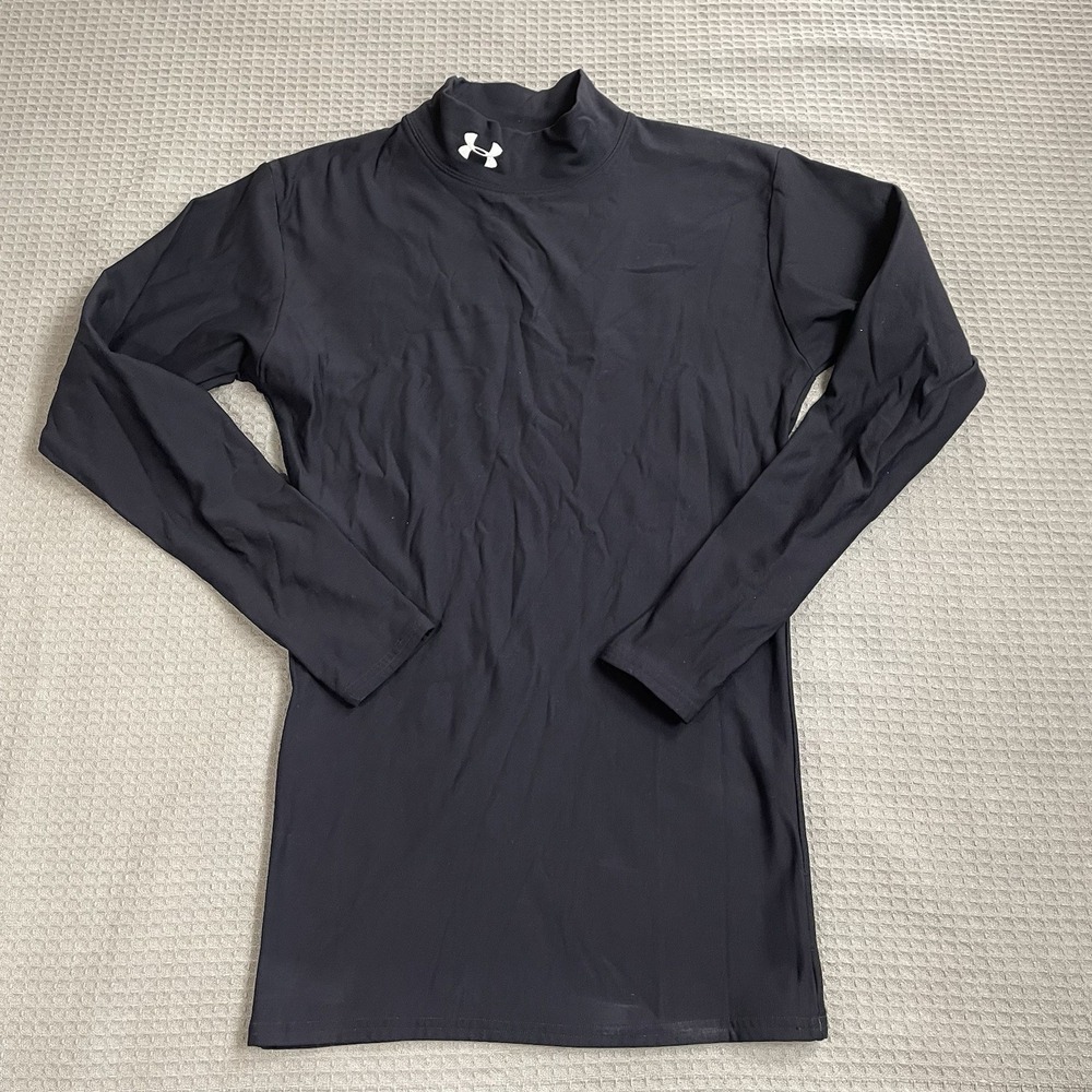 Under Armour Cold Gear Mock Neck Fitted Shirt Medium Men's Black Long Sleeve
